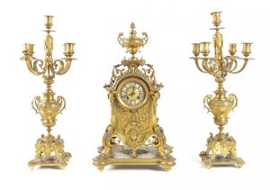 Канделябры и часы из позолоченной бронзы, XIX в.