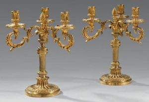 Два бронзовых канделябра на три свечи, XIX в. 