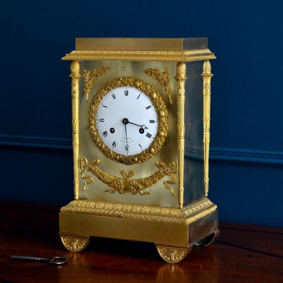 Часы из позолоченной бронзы. Hunziker, XIX в. 
