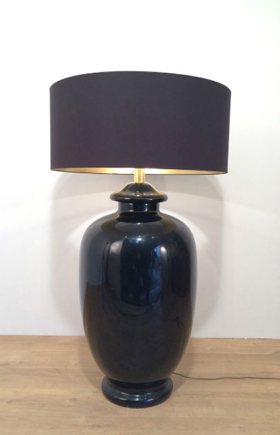Черная керамическая лампа. Италия, 1960 г.