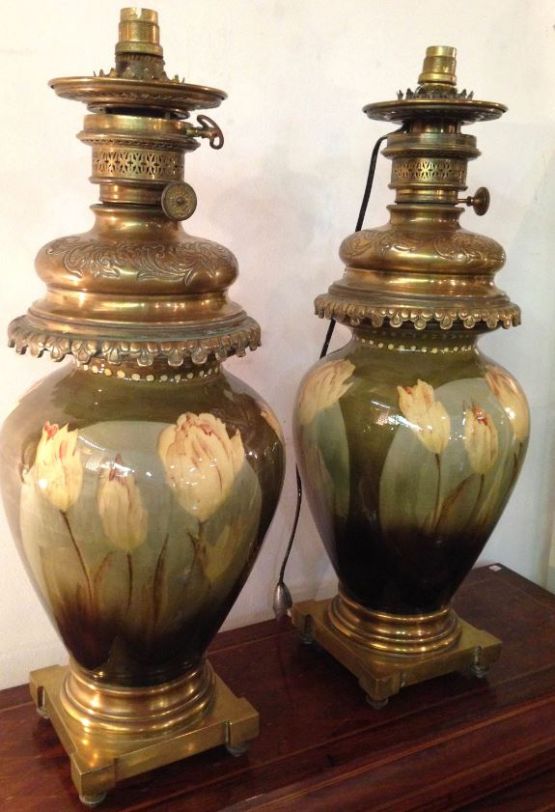 Масляные лампы 'Тюльпаны', фарфор, XIX в.