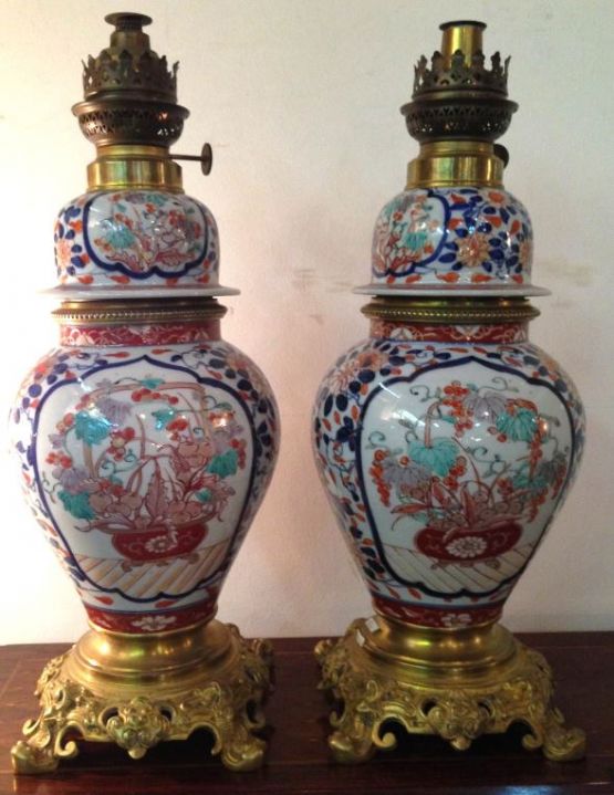 Две масляные лампы, фарфор Имари, XIX в. 